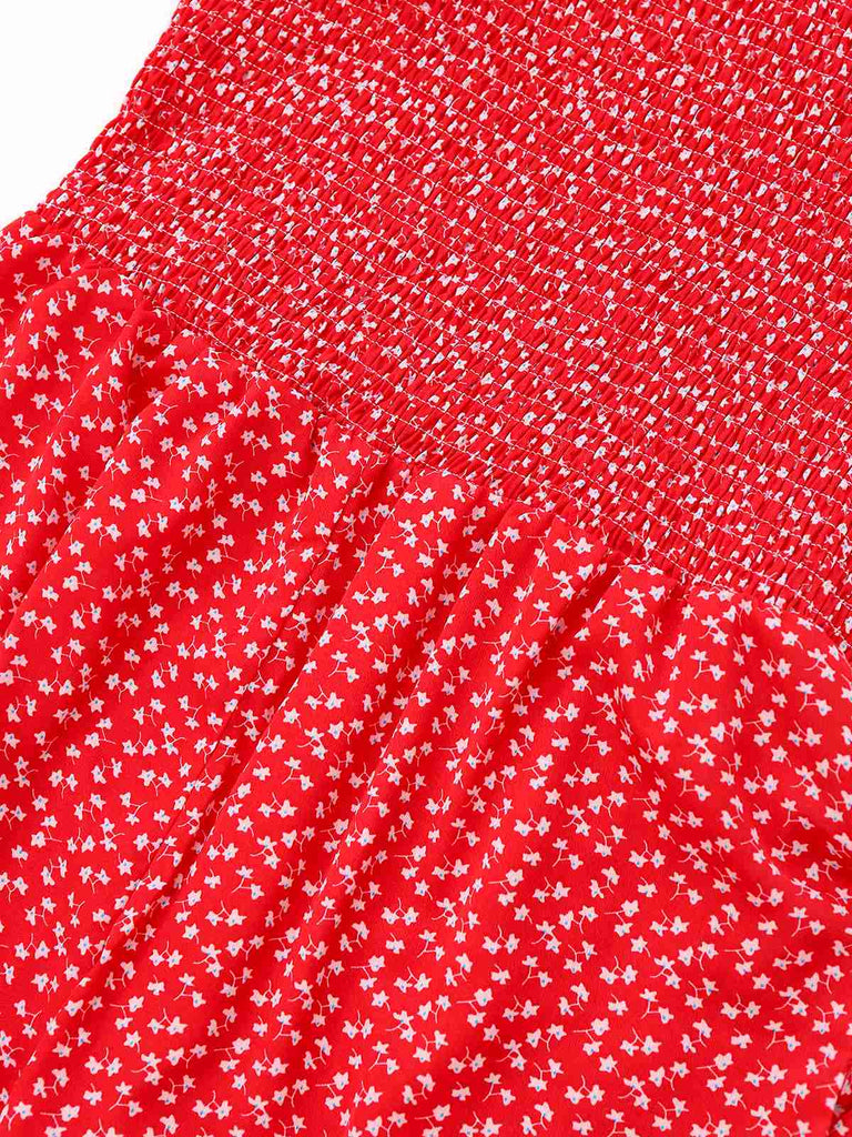 Combinaison bouffante col carré à petites fleurs des années 1950