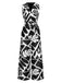 Combinaison ceinturée noire et blanche à motif de plantes des années 1950