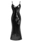 Robe noire à bretelles spaghetti et paillettes nouées dans le dos des années 1930