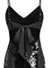 Robe noire à bretelles spaghetti et paillettes nouées dans le dos des années 1930