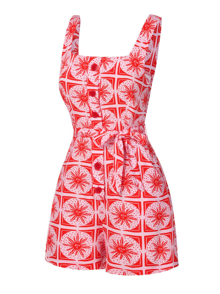 Combishort rose totem soleil boutonnée années 1950