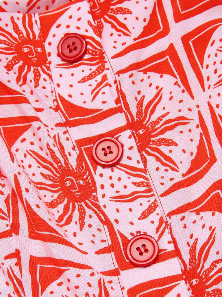 Combishort rose totem soleil boutonnée années 1950