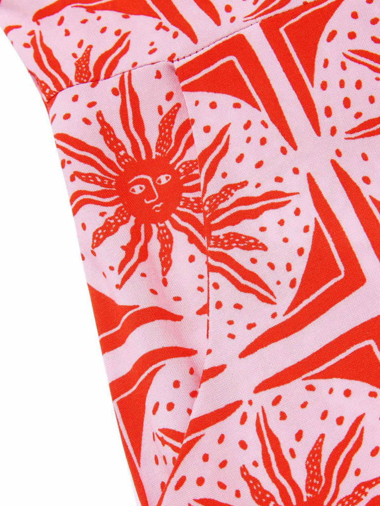 Combishort rose totem soleil boutonnée années 1950