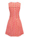 Robe orange imprimé fleurs contrastées boutonnée années 1960