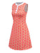 Robe orange imprimé fleurs contrastées boutonnée années 1960