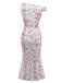 [Prévente] Robe sirène beige col oblique fleurs peint des années 1930