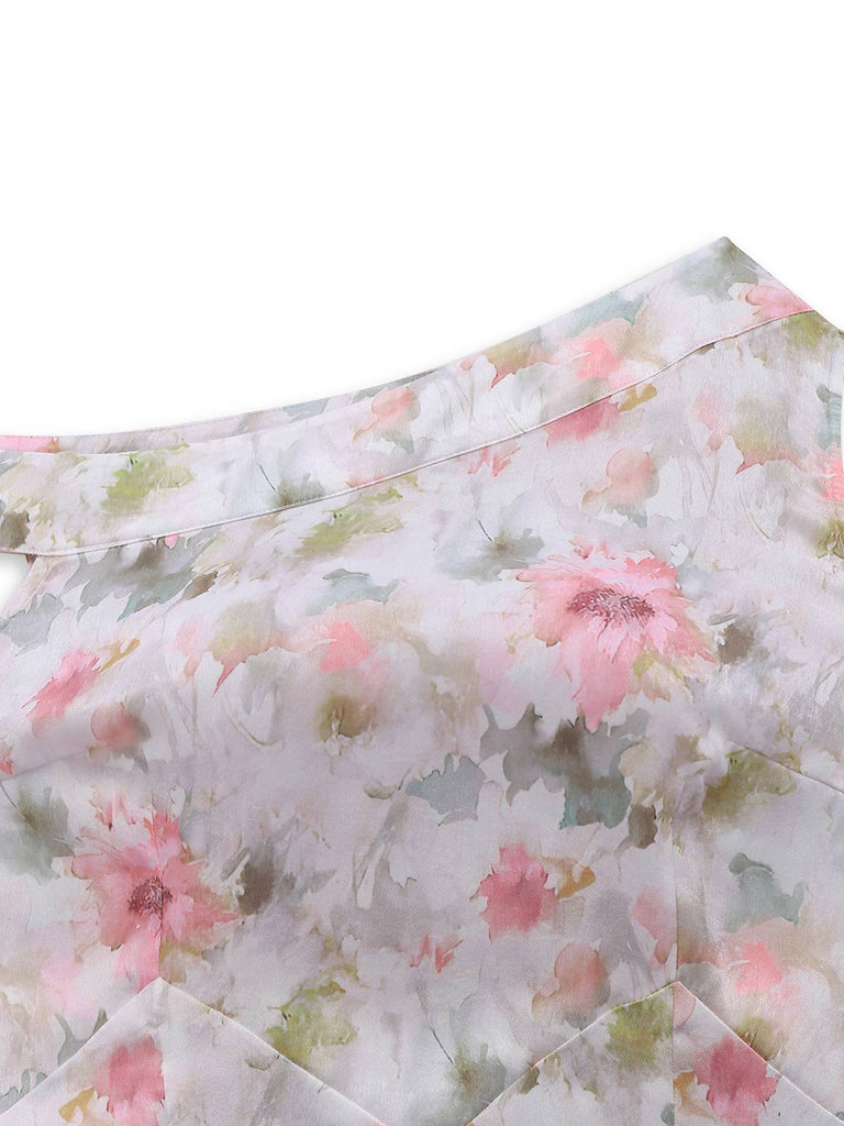 [Prévente] Robe sirène beige col oblique fleurs peint des années 1930