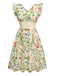 [Prévente] Robe jaune oiseaux et fleurs à volants années 1950