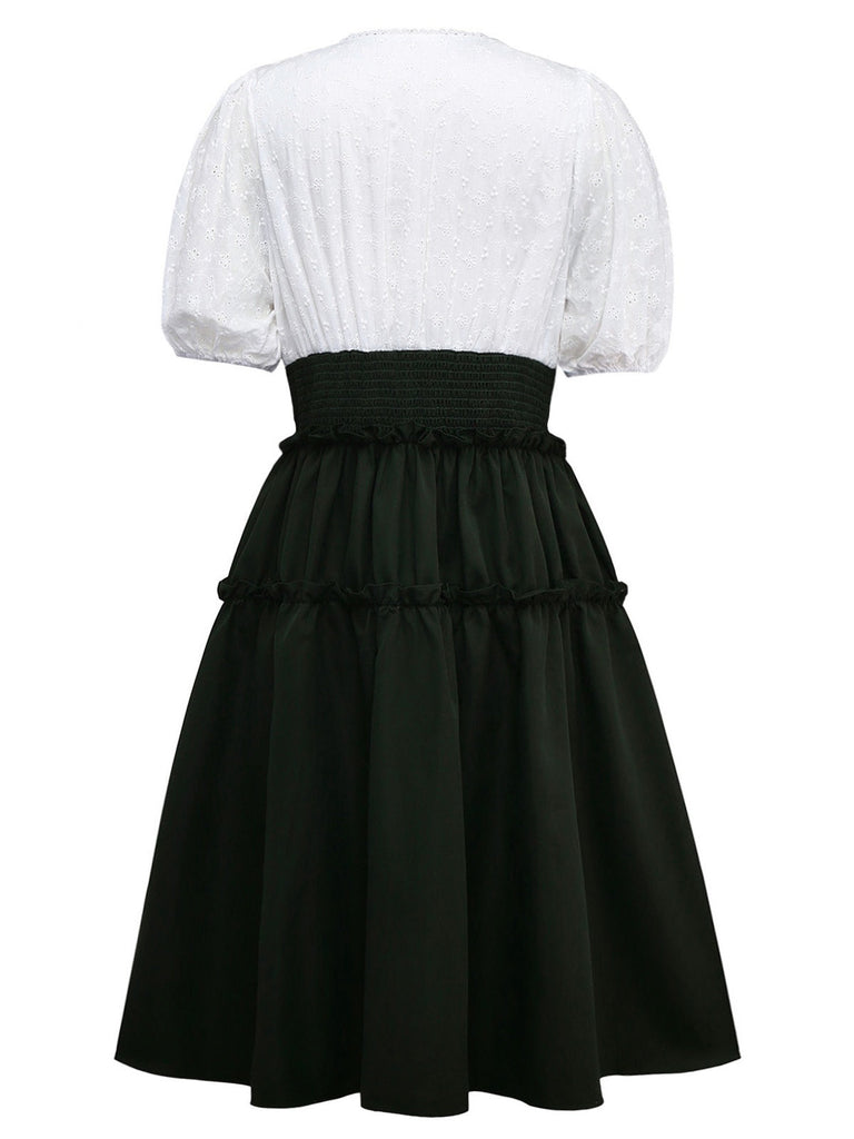 [Prévente] [Grande taille] Robe verte en coton brodée col V et fleurs des années 1950