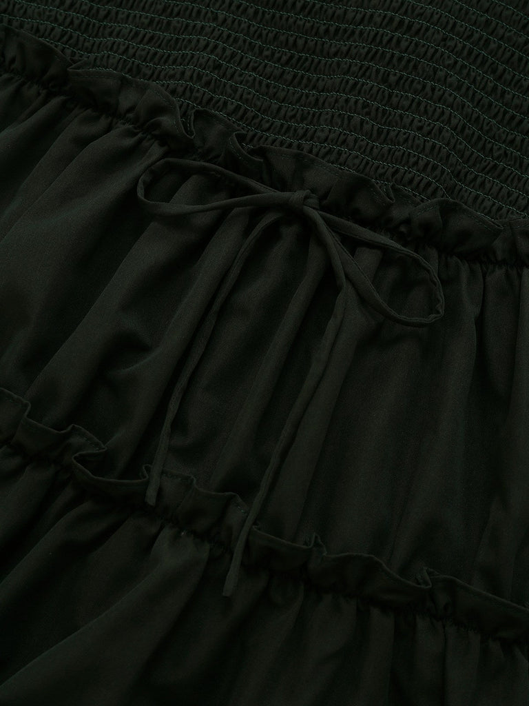 [Prévente] [Grande taille] Robe verte en coton brodée col V et fleurs des années 1950