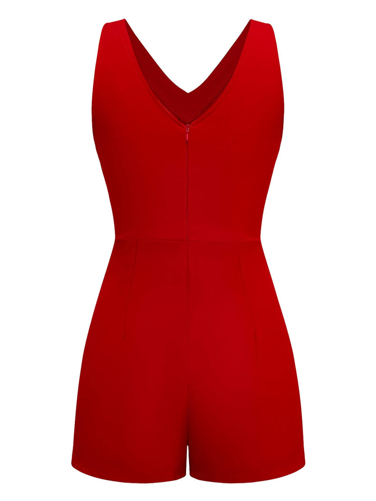 [Prévente] Combishort croisée rouge unie à col en V des années 1950