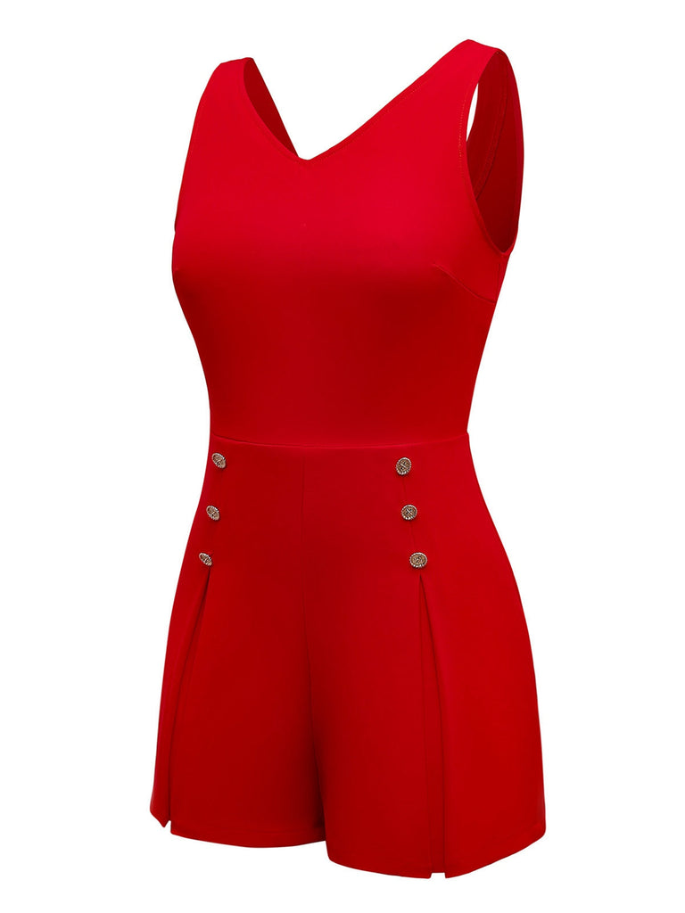 [Prévente] Combishort croisée rouge unie à col en V des années 1950