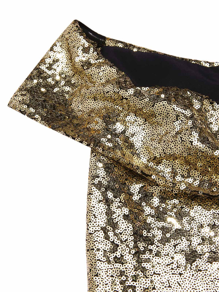 [Prévente] Robe dorée paillettes et épaules dénudées années 1950