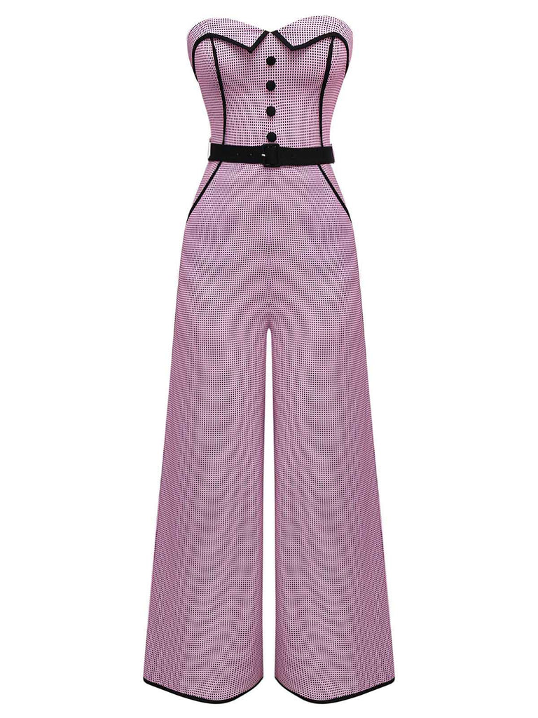 [Prévente] Combinaison rose bustier à pois et carreaux années 1930