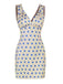 Robe à fleurs bleu et abricot larges bretelles col V profond des années 1960