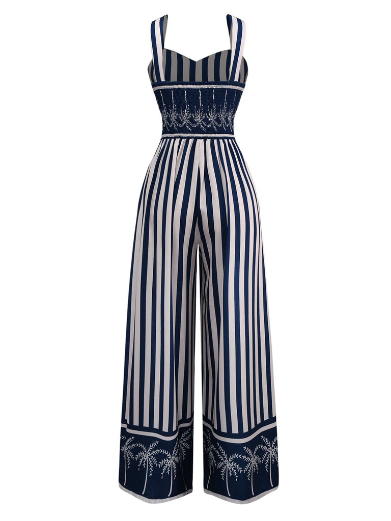 Combinaison bleue à rayures verticales et palmiers des années 1930