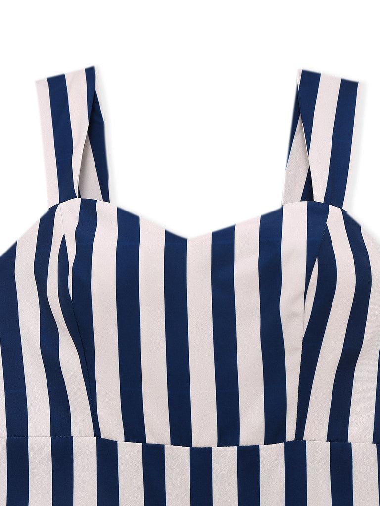 Combinaison bleue à rayures verticales et palmiers des années 1930