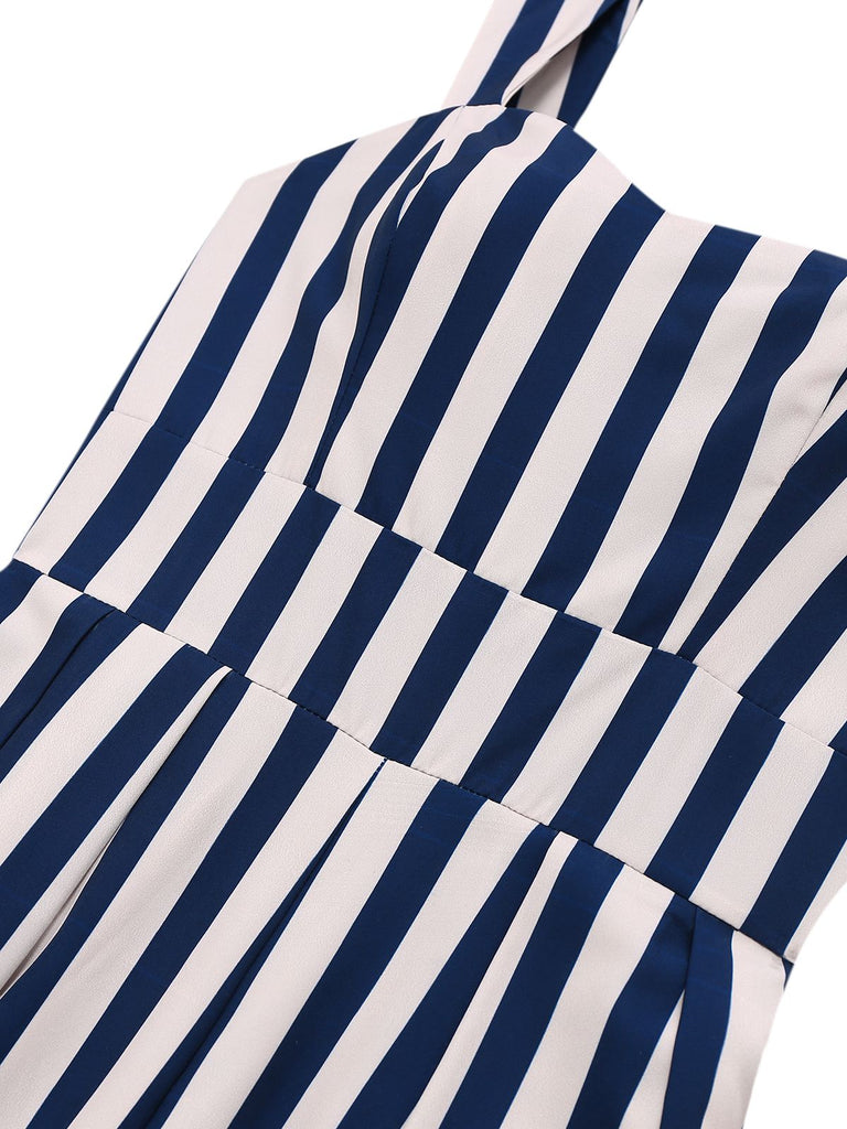 Combinaison bleue à rayures verticales et palmiers des années 1930