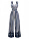 Combinaison bleue à rayures verticales et palmiers des années 1930
