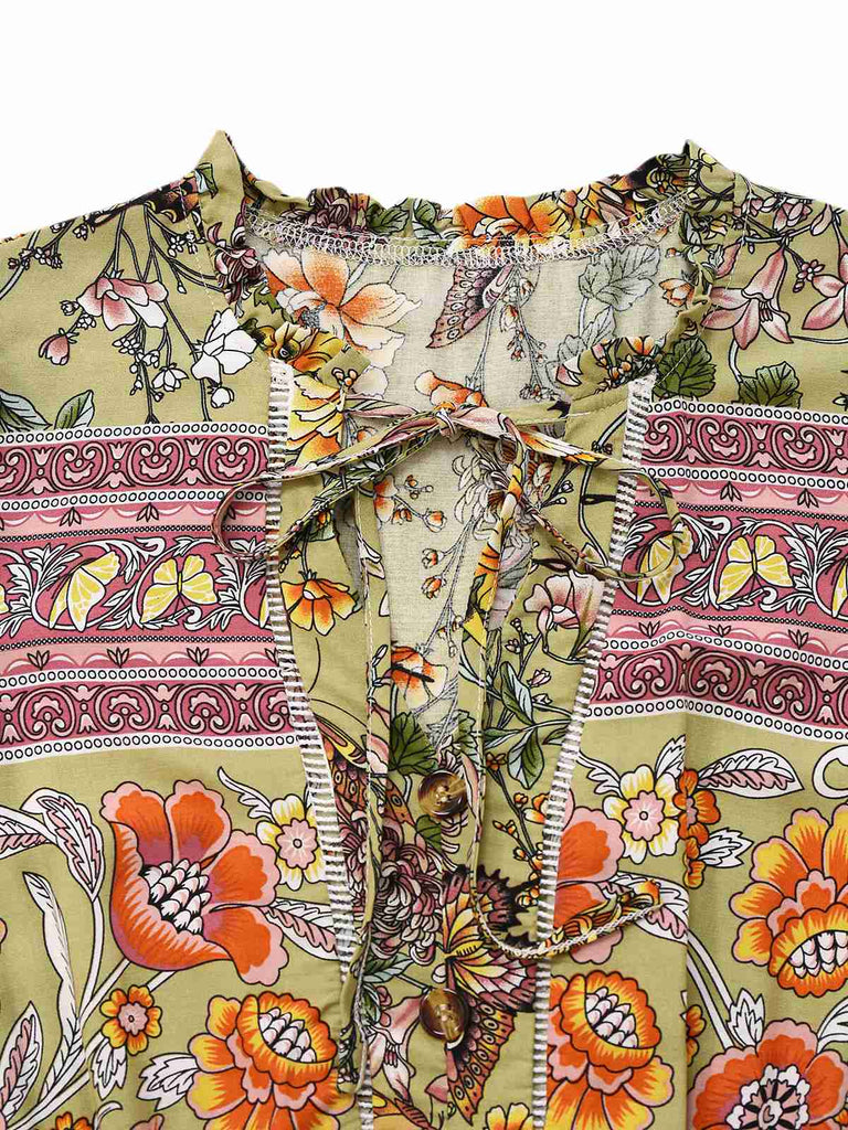 Robe verte à fleurs style bohème années 1970