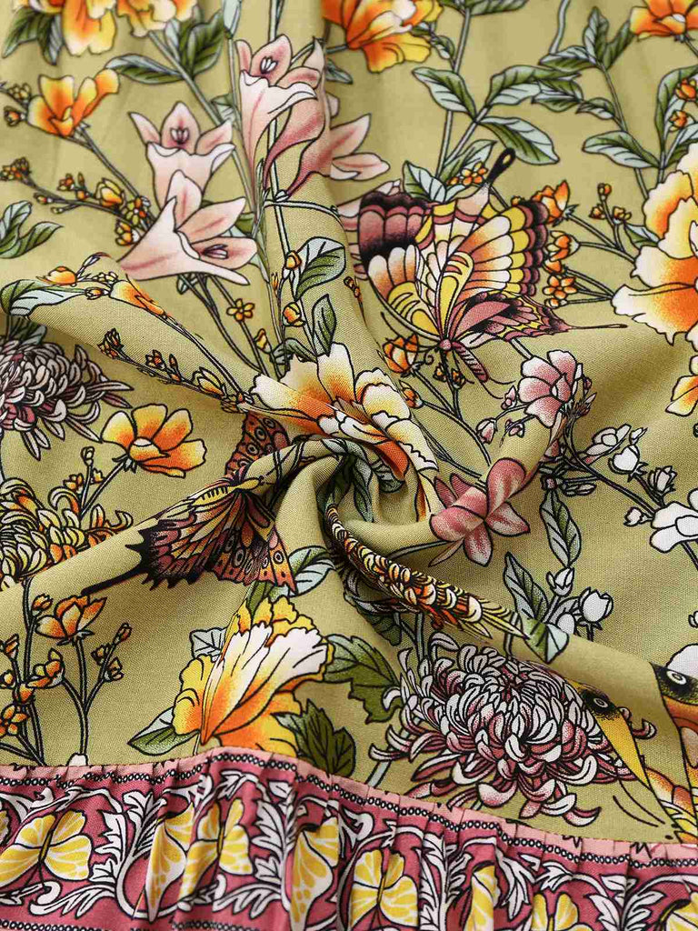 Robe verte à fleurs style bohème années 1970