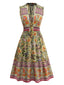 Robe verte à fleurs style bohème années 1970
