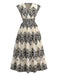Robe abricot manches mancheron col V imprimé piques années 1970