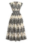 Robe abricot manches mancheron col V imprimé piques années 1970
