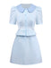 2PCS Chemisier et jupe à rayures et col Claudine années 1960
