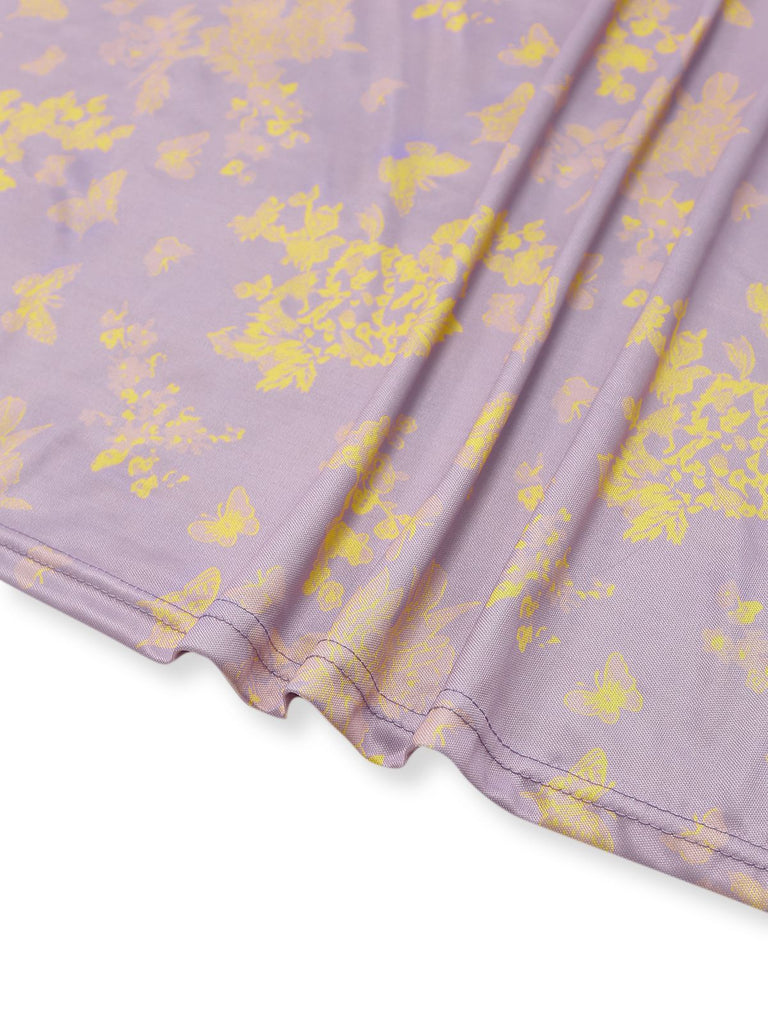 Robe sirène violette à fleurs et papillons années 1930