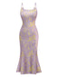 Robe sirène violette à fleurs et papillons années 1930