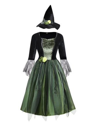 Robe verte à fleurs 3D magicien années 1950
