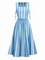 2PCS Haut rayures bleues col carré et jupe froncée des années 1950