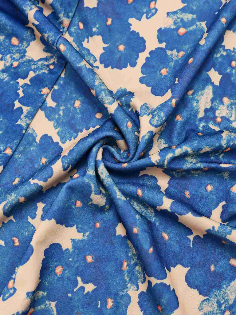 Robe bleue à bretelles motif floral des années 1940