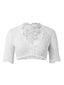 Haut court blanc uni en dentelle florale à col en V des années 1950