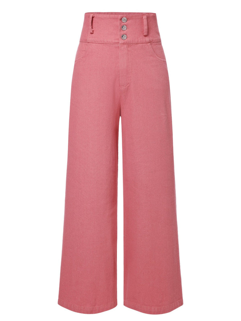[Prévente] 2PCS chemisie tulipe rose et pantalon à boutons années 50