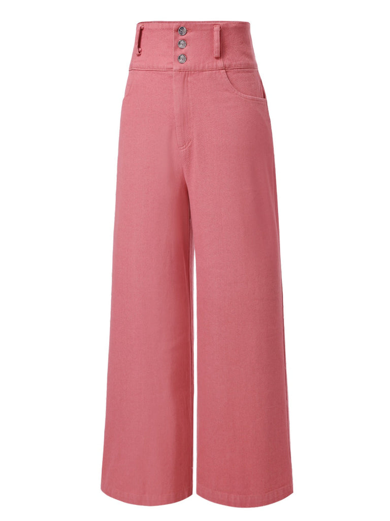 [Prévente] 2PCS chemisie tulipe rose et pantalon à boutons années 50