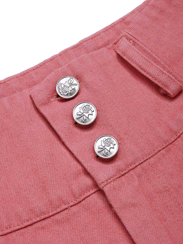[Prévente] 2PCS chemisie tulipe rose et pantalon à boutons années 50