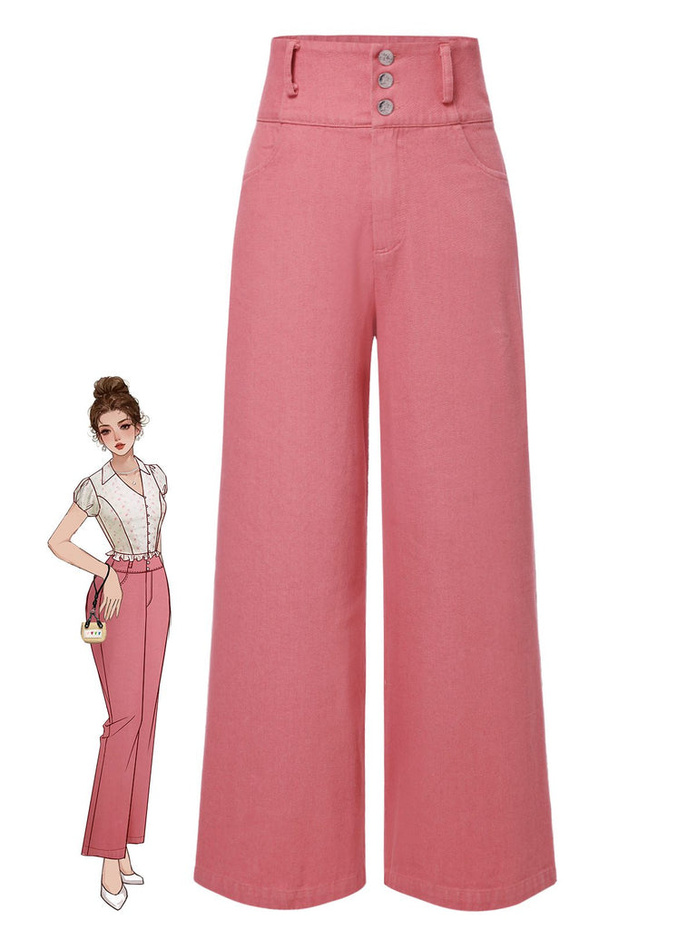 [Prévente] Pantalon rose coton en à boutons des années 1950