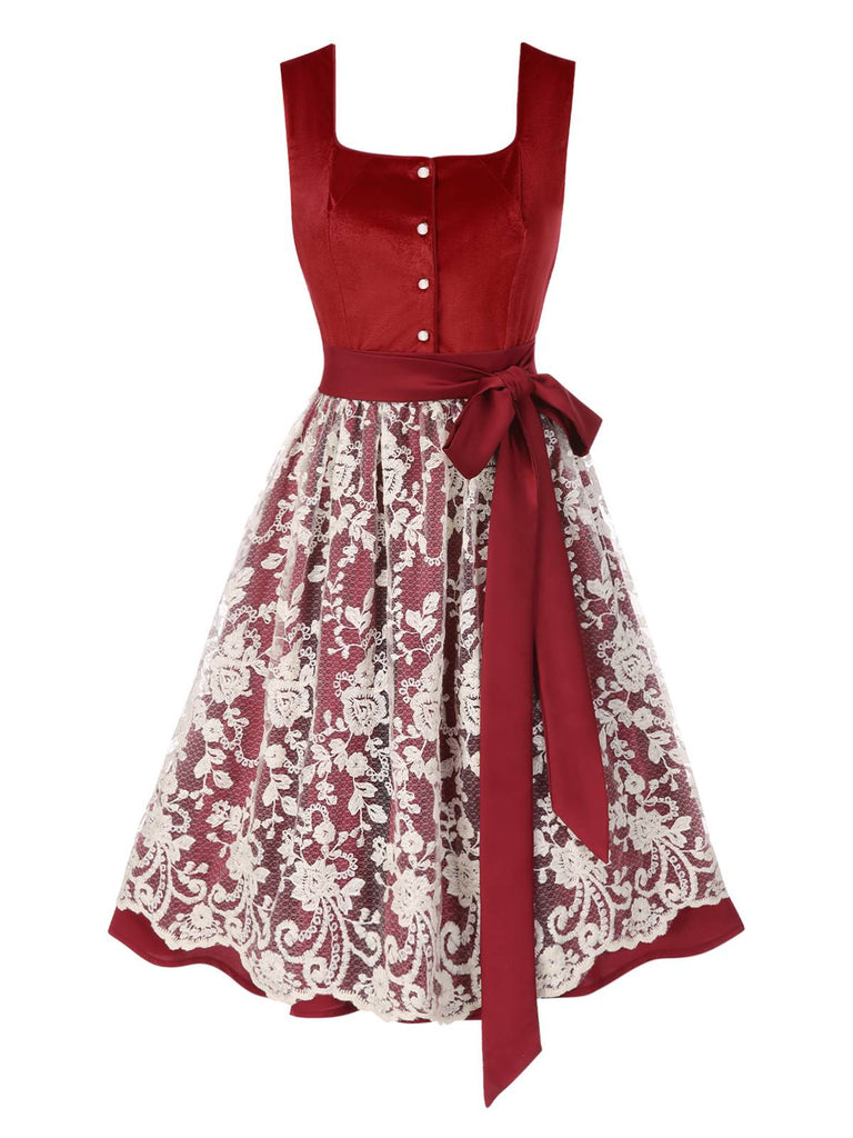[Prévente] 3PCS robe en velours rouge à fleurs et haut blanc des années 1950
