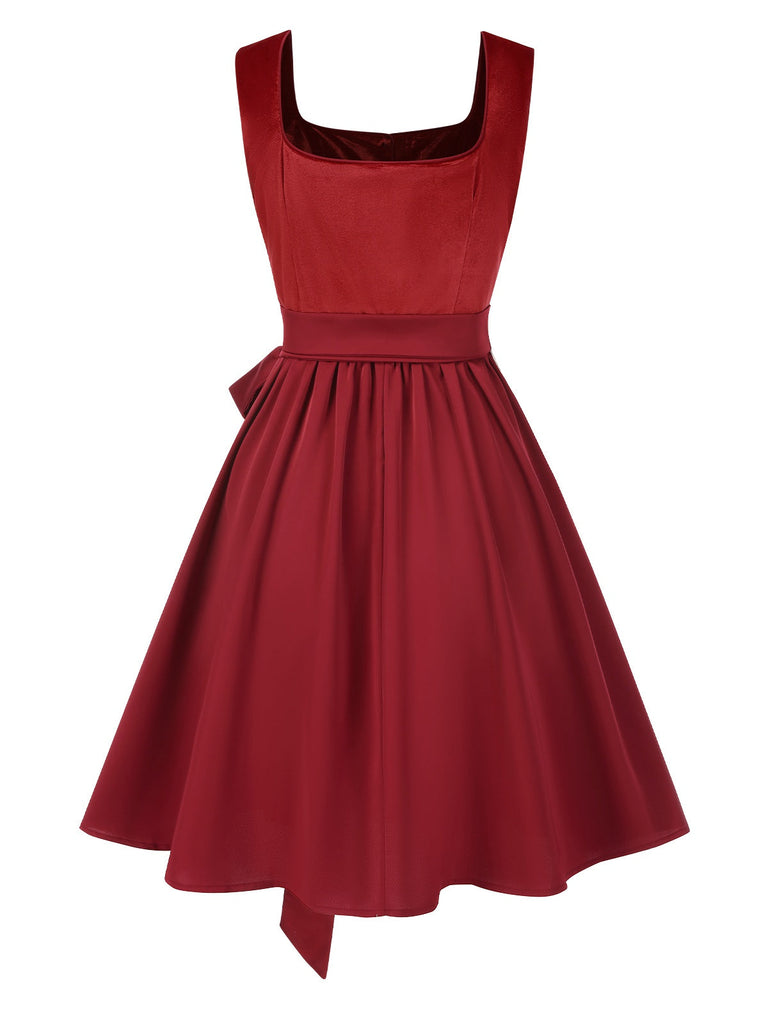 [Prévente] 2PCS robe en velours rouge et tablier en dentelle florale des années 1950