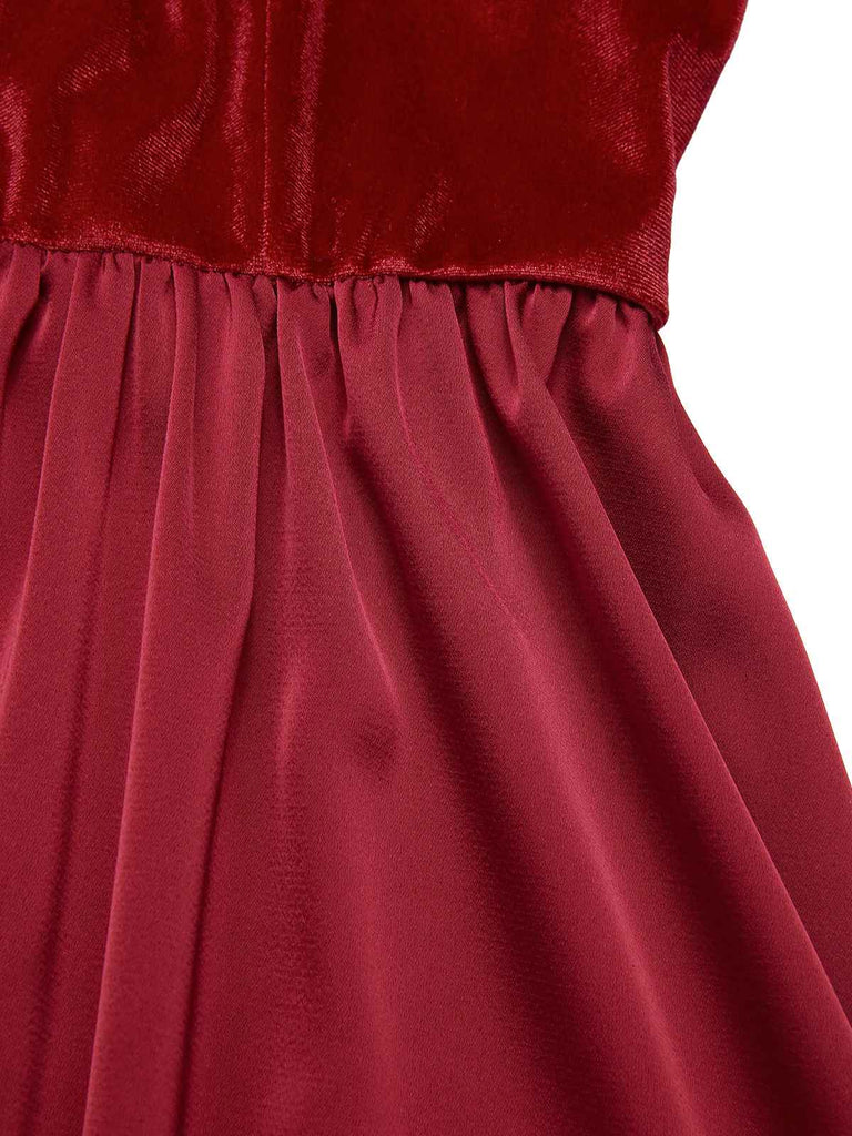 [Prévente] 2PCS robe en velours rouge et tablier en dentelle florale des années 1950