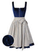 [Prévente] Robe en velours bleu col carré et tablier à carreaux années 50
