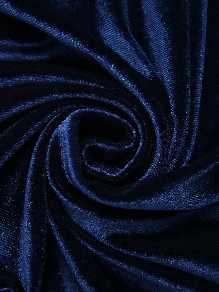 [Prévente] Robe en velours bleu col carré et tablier à carreaux années 50