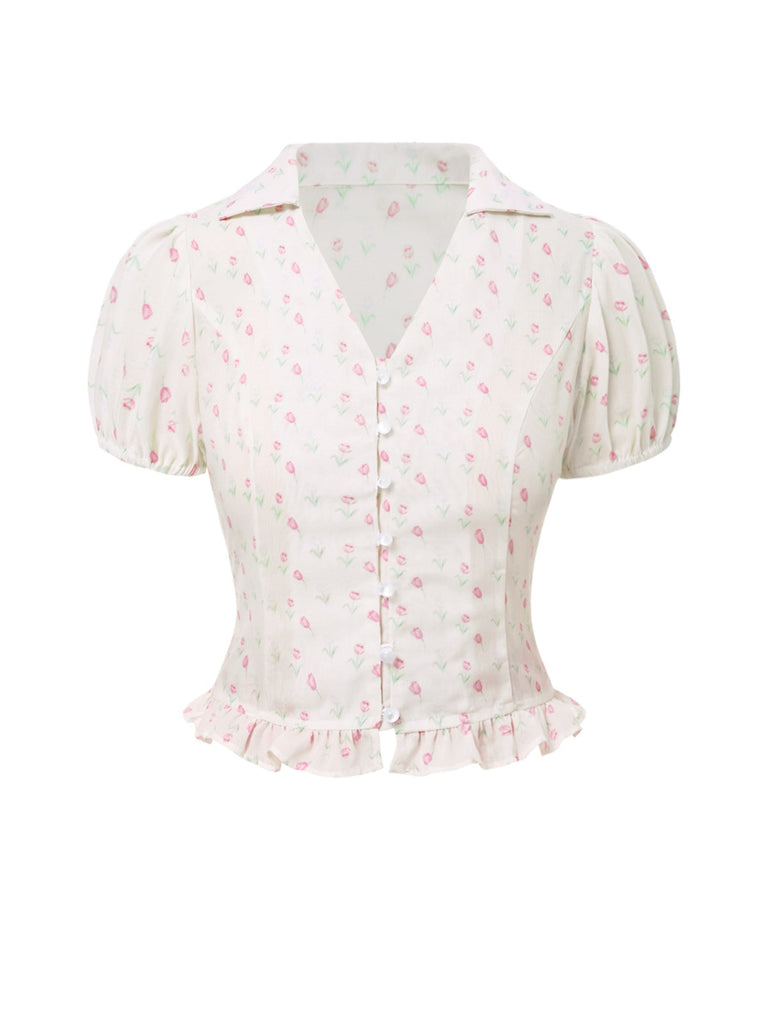 [Prévente] 2PCS chemisie tulipe rose et pantalon à boutons années 50
