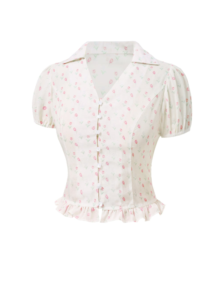 [Prévente] 2PCS chemisie tulipe rose et pantalon à boutons années 50