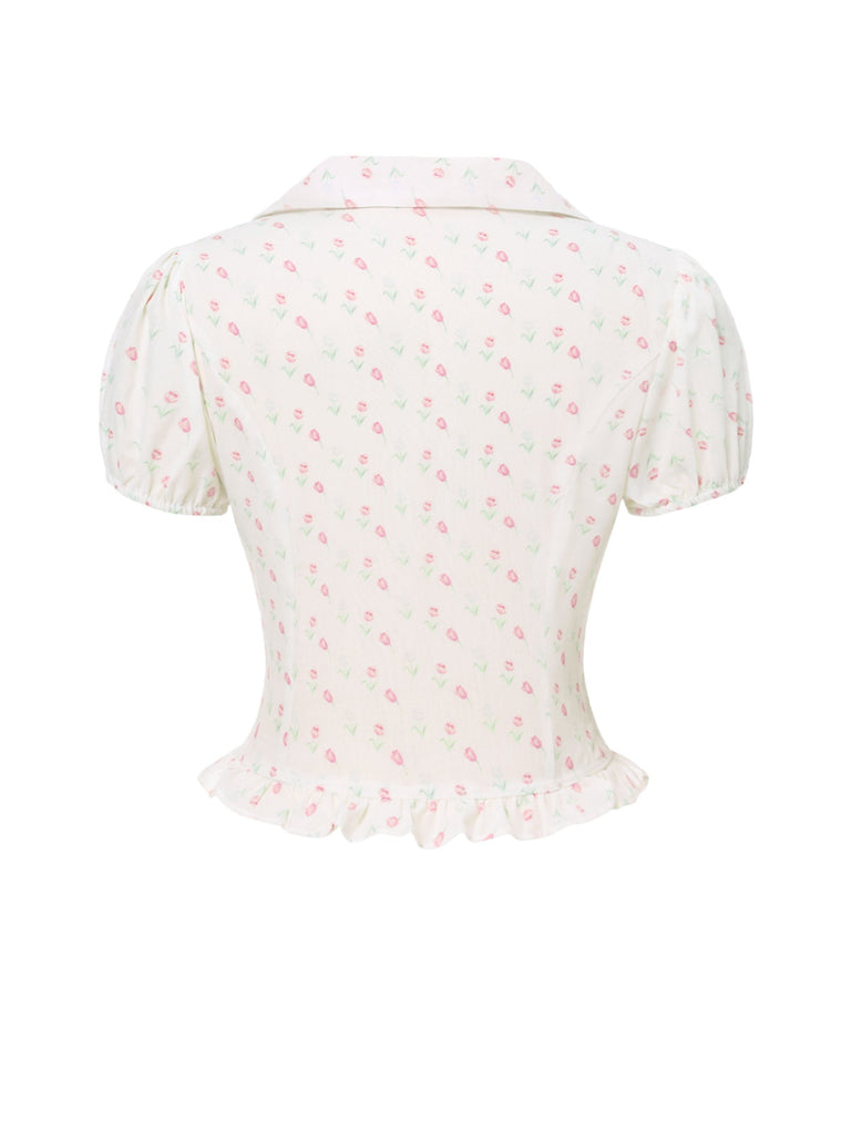 [Prévente] 2PCS chemisie tulipe rose et pantalon à boutons années 50