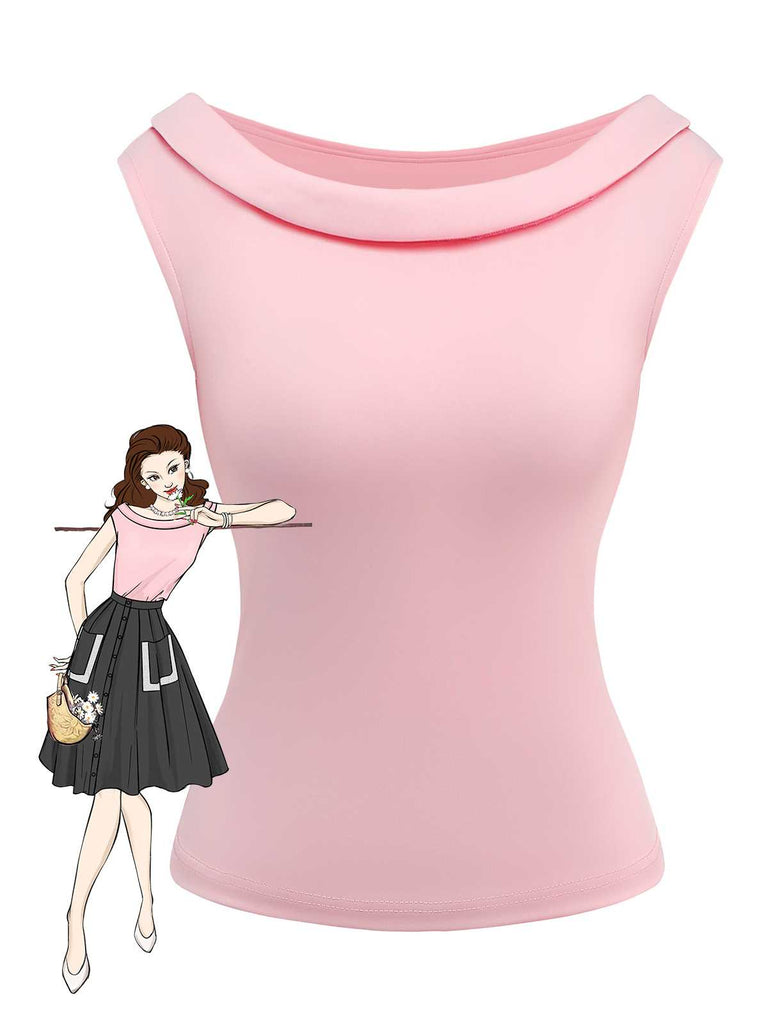 [Prévente] Haut rose uni sans manches à col bateau années 1950