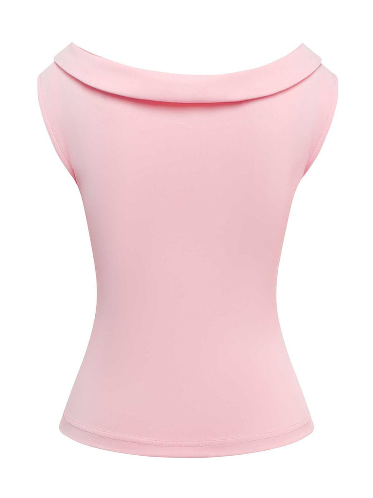 [Prévente] Haut rose uni sans manches à col bateau années 1950