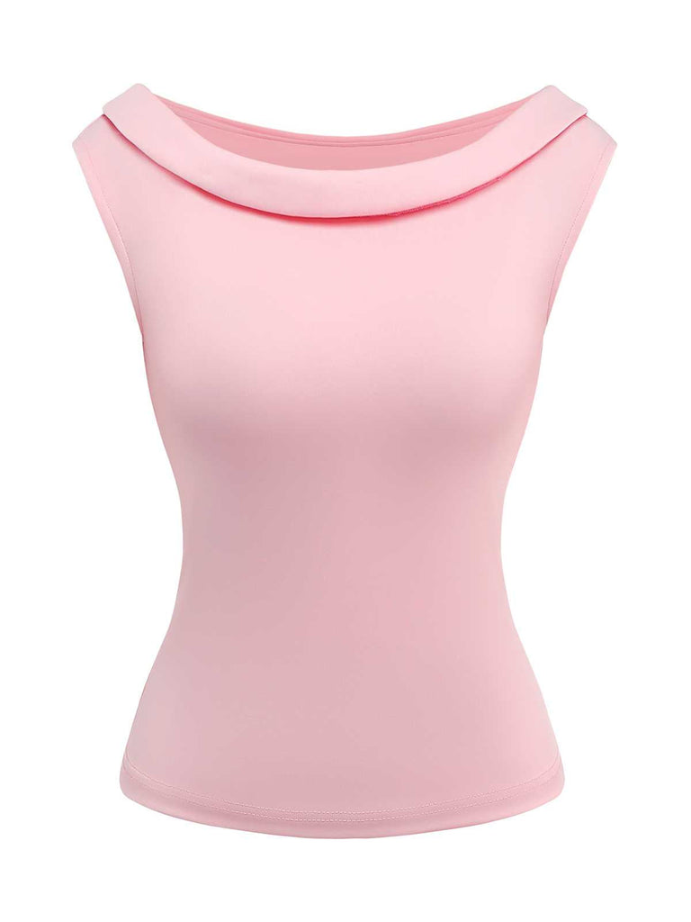 [Prévente] Haut rose uni sans manches à col bateau années 1950